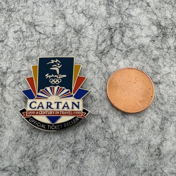 2000 Cartan Sydney Olympic Lapel Hat Pin Pinback Enamel Official Ticket Seller - Picture 2 of 3